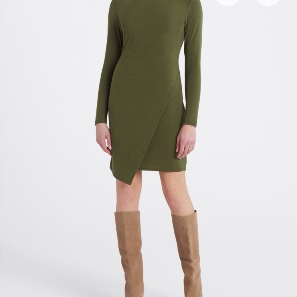 Kaileigh Olive Green Long Sleeve Wrap-Front Dress